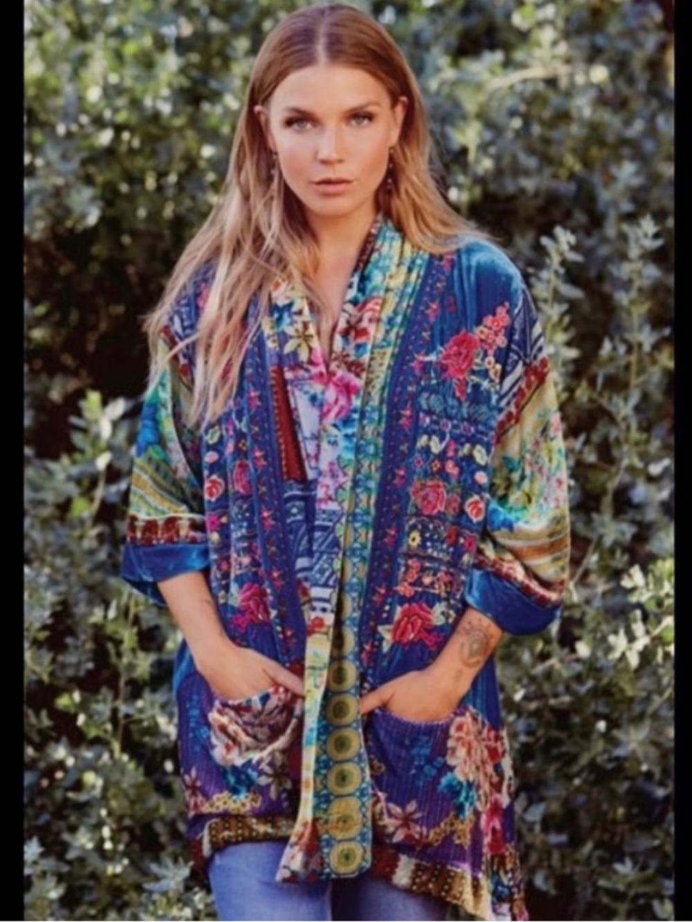 Johnny Was Biza Printed Velvet embroidered Kimono Jacket Medium - Picture 4 of 16